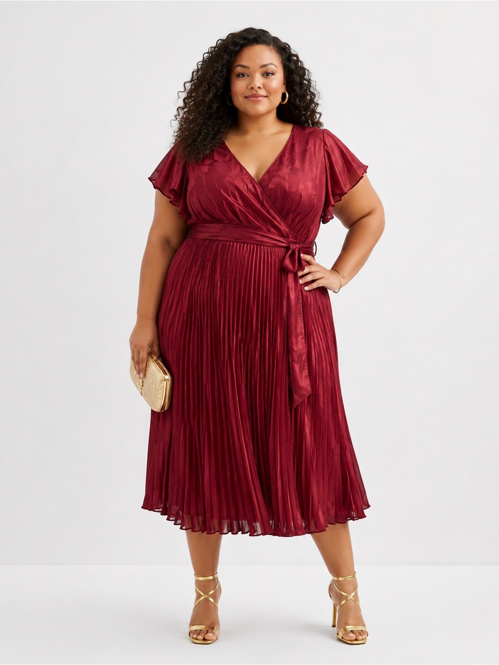 Sz 16W Red Short Sleeve Floral Midi Fit + Flare Dress Melonie T